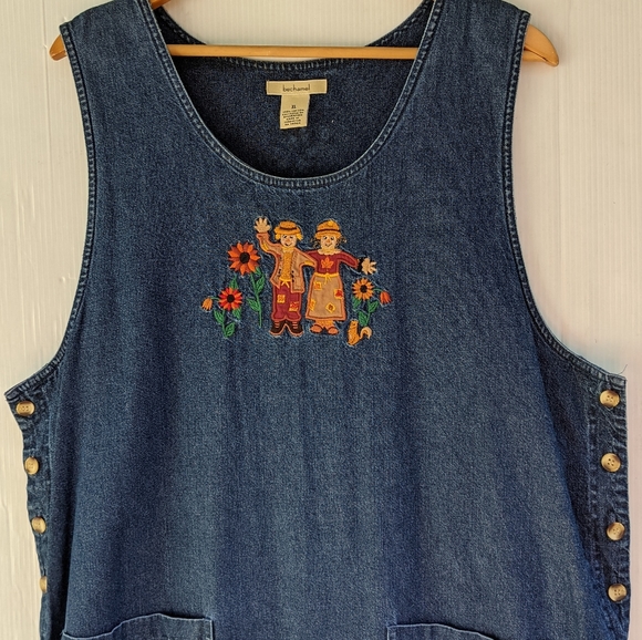 VINTAGE scarecrow sunflower embroidered fall autumn pinafore skirtall jumper - Picture 5 of 8